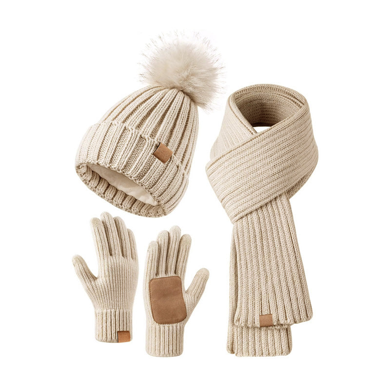 Winter hat scarf and glove set – beige matching set
