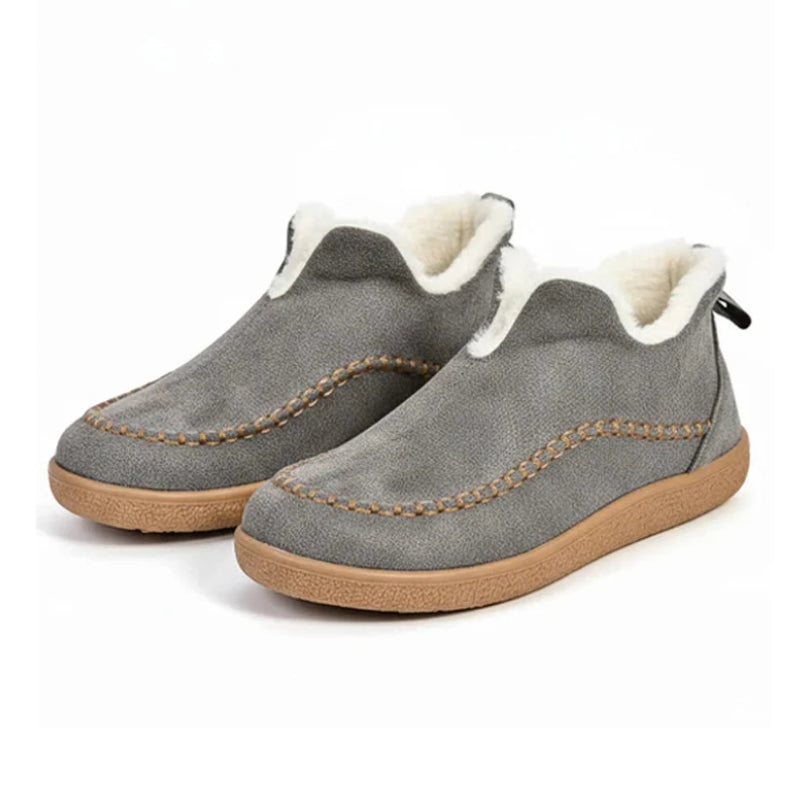 Auldweave women's fleece-lined winter slip-on shoes – grey pair studio view