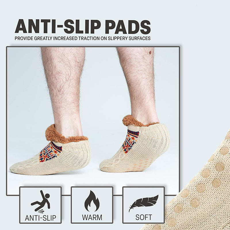 Auldweave warm fleece-lined non-slip slipper socks – cream pair with anti-slip grip feature