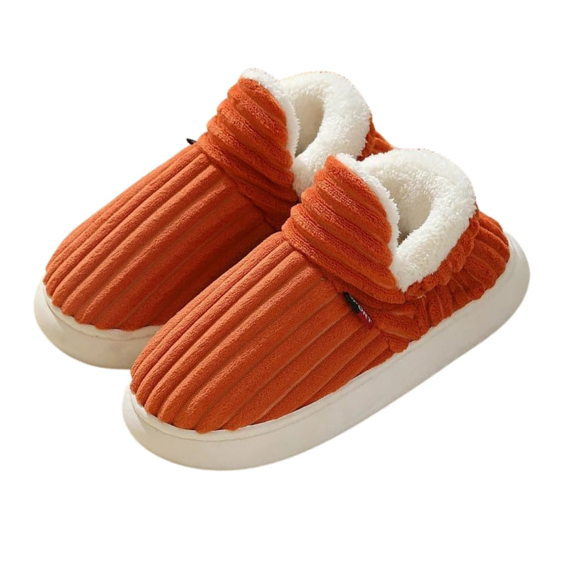 Auldweave unisex corduroy slipper boots – orange pair studio view