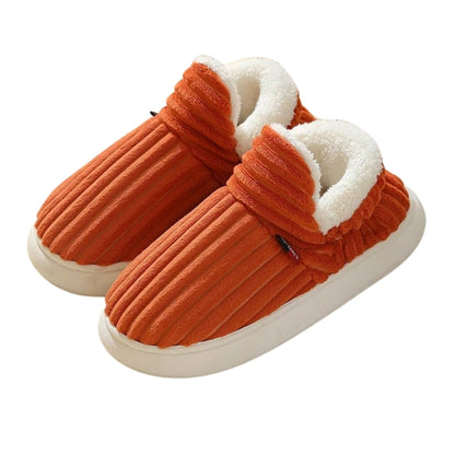 Auldweave unisex corduroy slipper boots – orange pair studio view