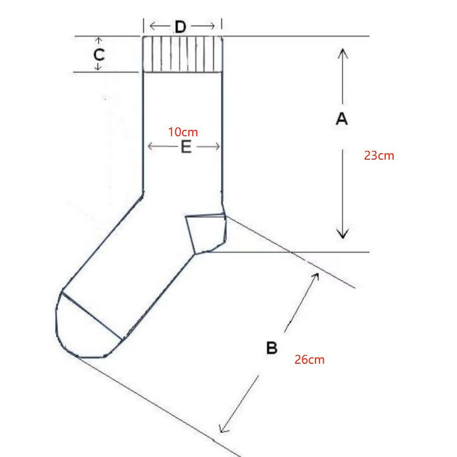 Fleece-lined sneaker-style slipper socks – flat garment dimensions diagram