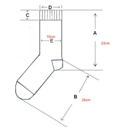 Fleece-lined sneaker-style slipper socks – flat garment dimensions diagram