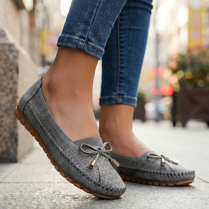 Women's loafers shown on foot