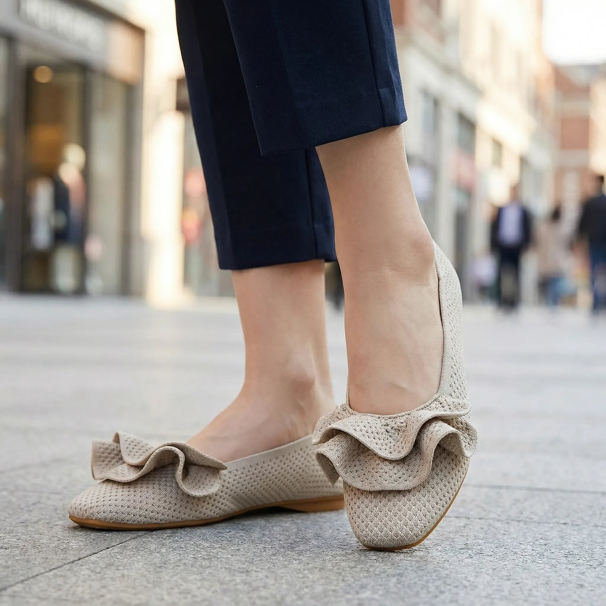 Women's knit slip-on flats shown on foot