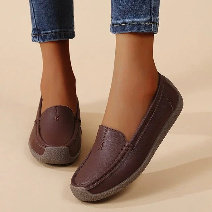 Women's loafers shown on foot