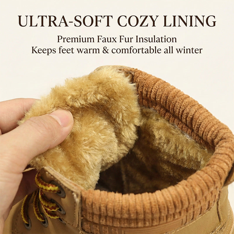 Faux-fur-lined winter ankle boots – tan boot faux-fur lining close-up