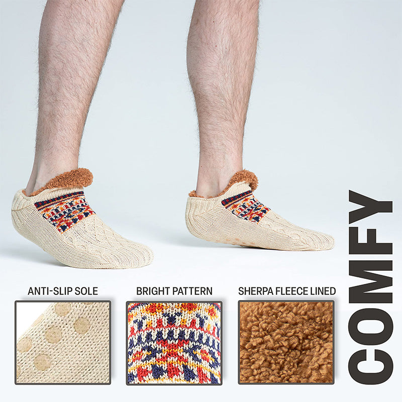 Auldweave warm fleece-lined non-slip slipper socks – cream pair with fleece lining and sole details