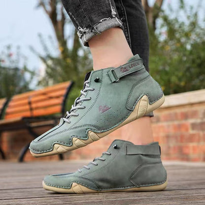 Unisex leather boots with wide toe design and adjustable ankle strap