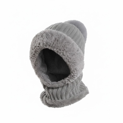 Three-in-one fleece-lined winter hood – grey hood with face and neck cover