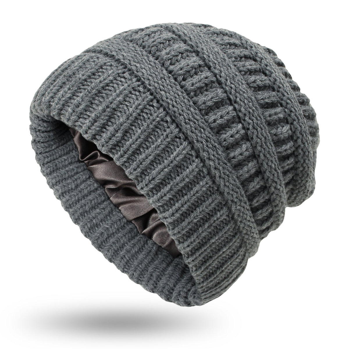 Cable-knit winter beanie – grey beanie side view