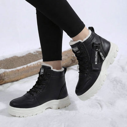 Auldweave women's fleece-lined winter ankle boots – black boots worn from the side in snow