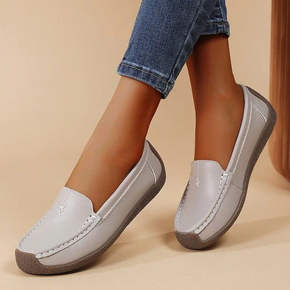 Women's loafers shown on foot