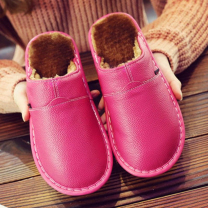 Auldweave warm wide fit leather slippers – pink pair showing warm lining
