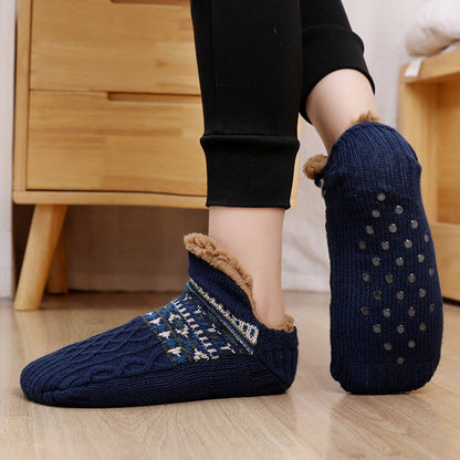 Auldweave warm fleece-lined slipper socks – navy pair showing non-slip sole grips