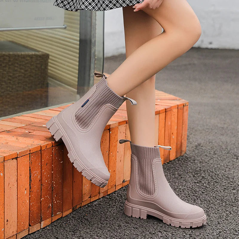 Women's waterproof Chelsea boots in Apricot product view