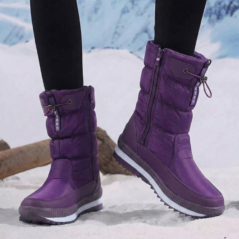 Auldweave women's waterproof mid-calf snow boots – purple boots worn in snow