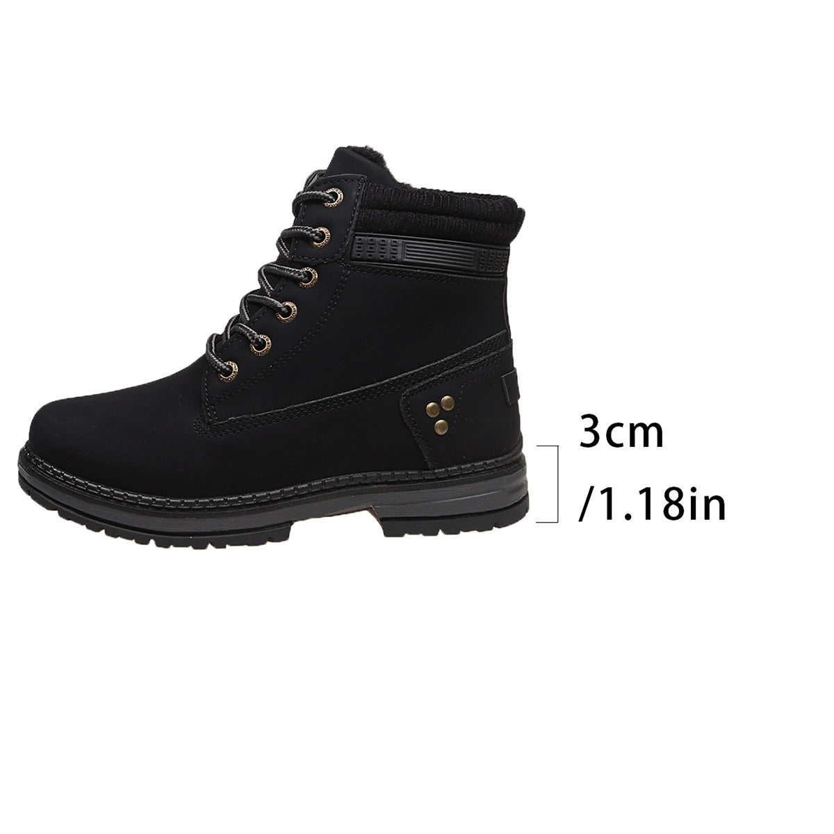 Faux-fur-lined winter ankle boots – black boot sole height information