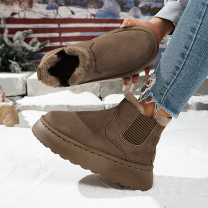 Plush-lined platform ankle boots – brown pair in snow