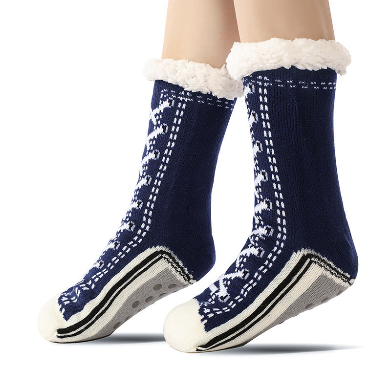 Fleece-lined sneaker-style slipper socks – navy pair