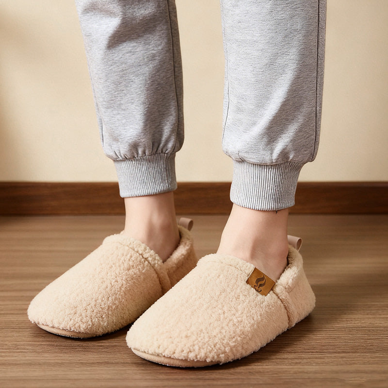 Auldweave women's warm shearling slippers – cream slippers worn from the front