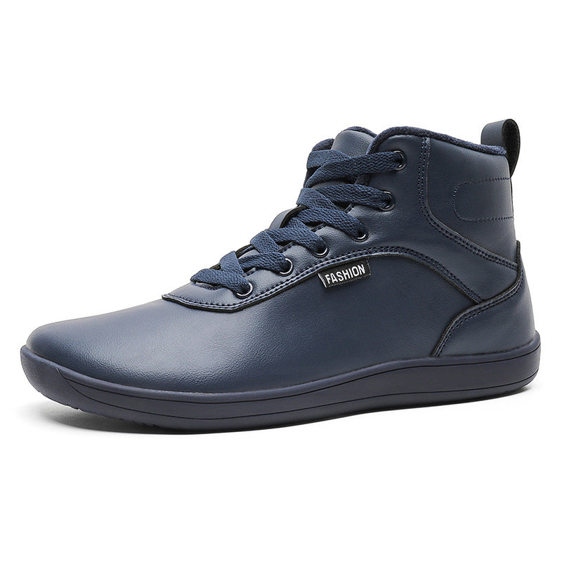Fleece-lined lace-up winter boots – navy boot profile