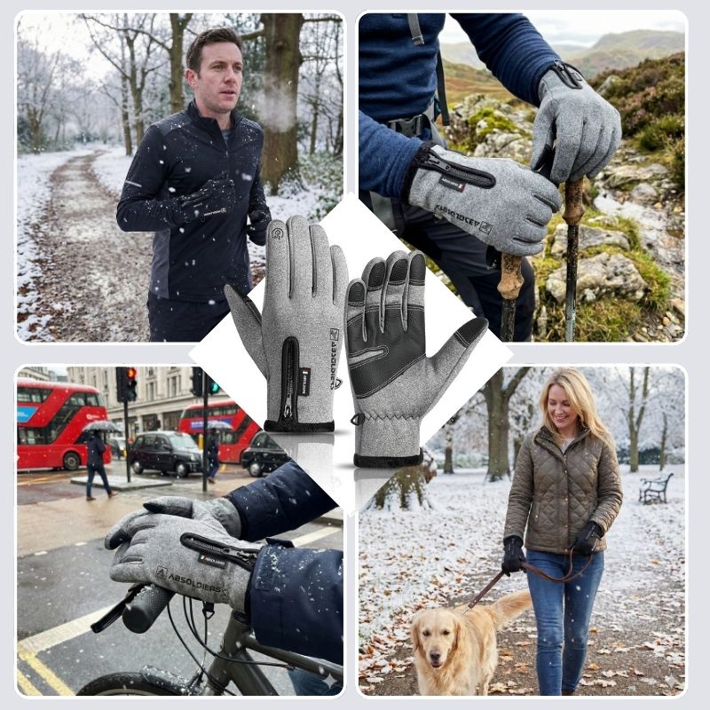 Winter touchscreen gloves – winter walking and outdoor activity collage