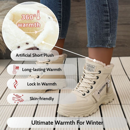 Auldweave women's fleece-lined winter ankle boots – beige boots with warmth and fleece details