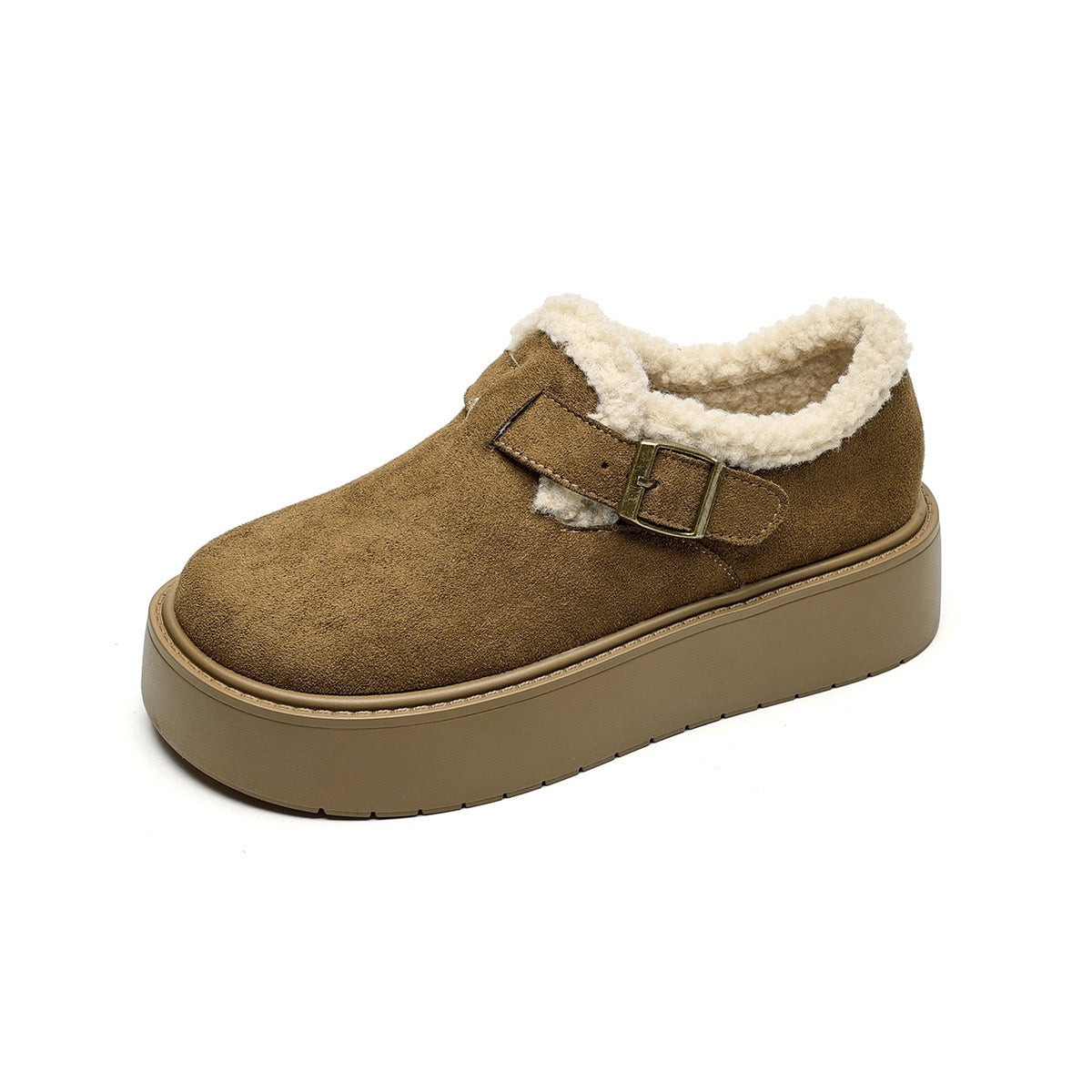 Auldweave women's fleece-lined platform Mary Jane shoes – olive shoe side profile