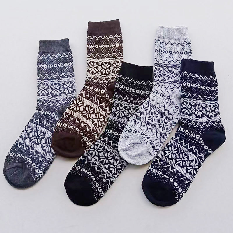 Five-pair Nordic-pattern winter socks – dark Nordic-pattern assortment
