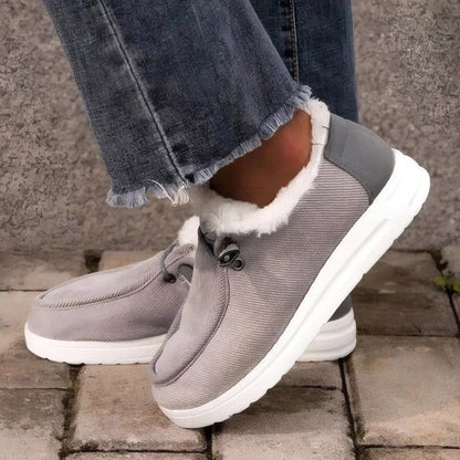 Auldweave women's lightweight fleece-lined winter shoes – grey shoes worn from the side