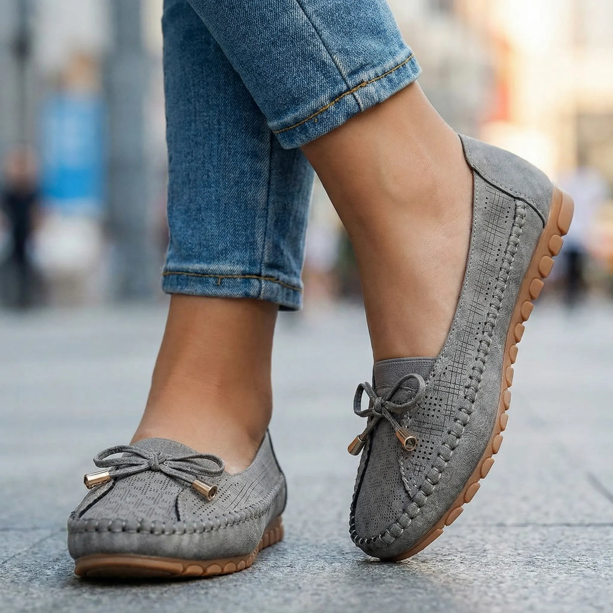 Women's loafers shown on foot