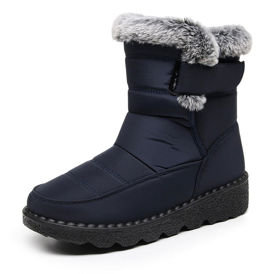 Auldweave women's fleece-lined Velcro snow boots – navy boot studio side view