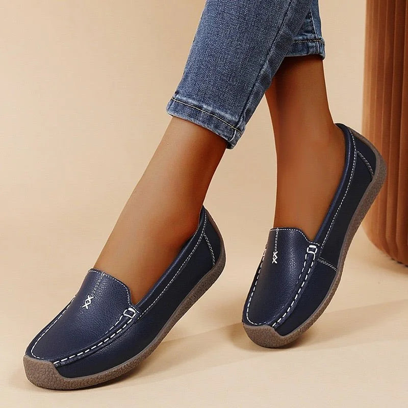 Women's loafers shown on foot