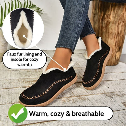 Auldweave women's fleece-lined winter slip-on shoes – black shoes with warm fleece lining feature