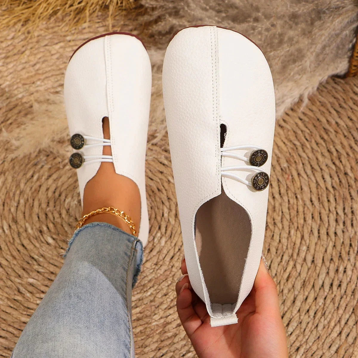 Women's ballet flats shown on foot