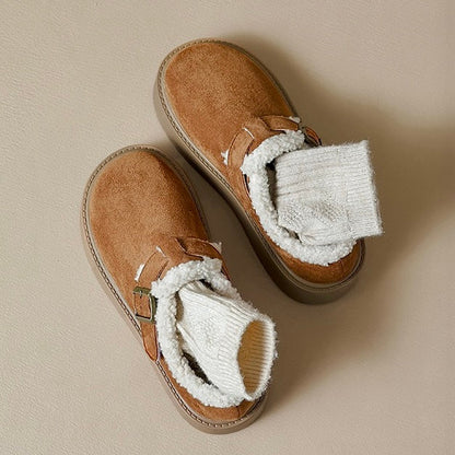 Auldweave women's fleece-lined platform Mary Jane shoes – tan pair viewed from above