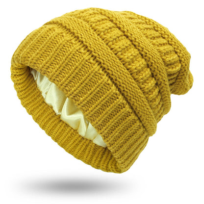 Cable-knit winter beanie – yellow beanie with folded cuff