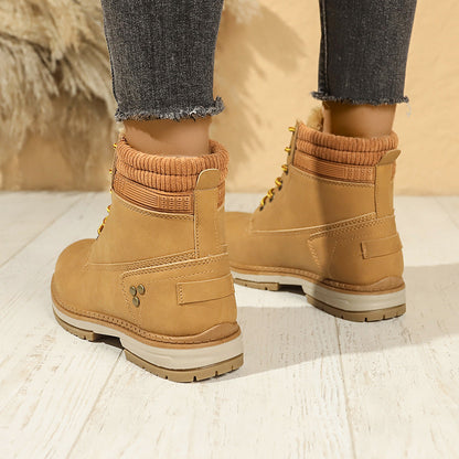 Faux-fur-lined winter ankle boots – tan pair rear view