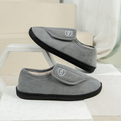Auldweave women's adjustable wide fit slippers – grey pair showing adjustable straps