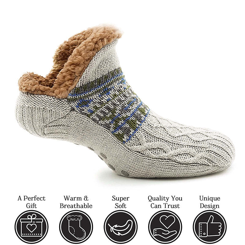 Auldweave warm fleece-lined non-slip slipper socks – grey pair with warmth and comfort features