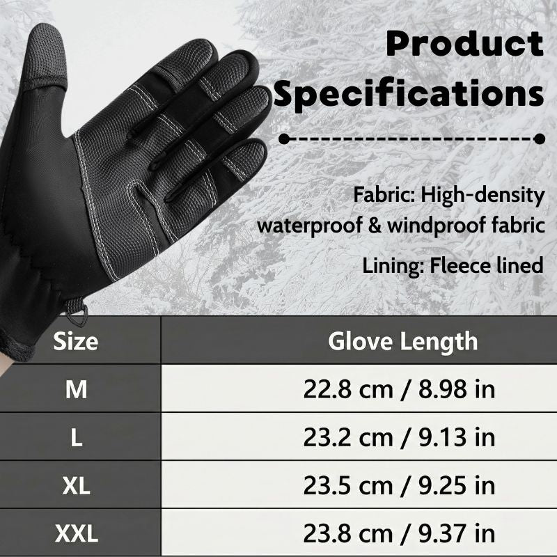 Winter touchscreen gloves – glove length size information