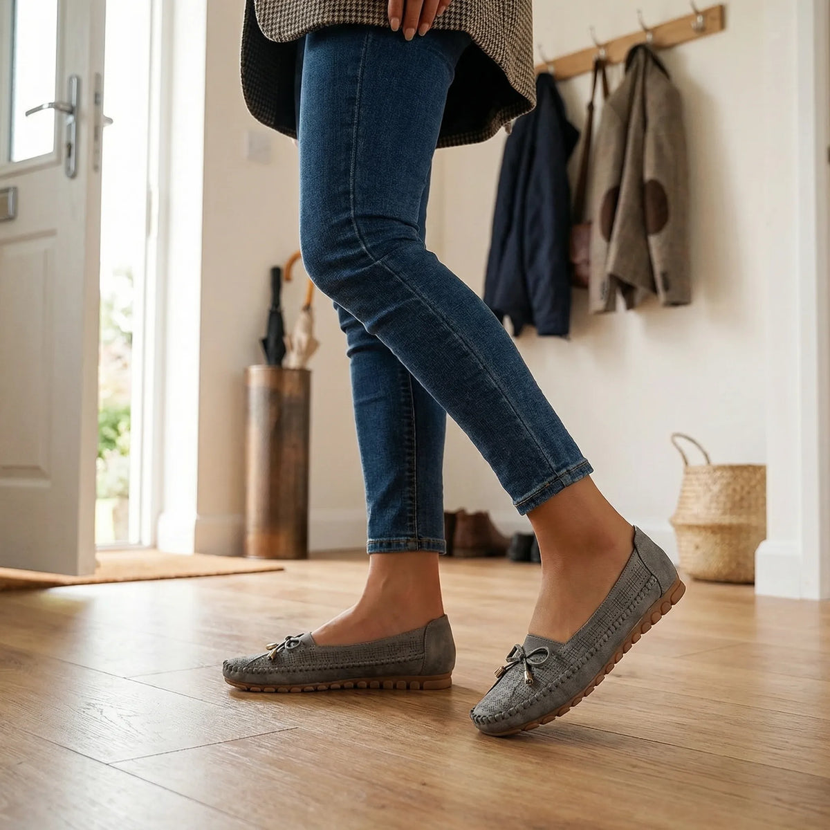 Women's loafers shown on foot