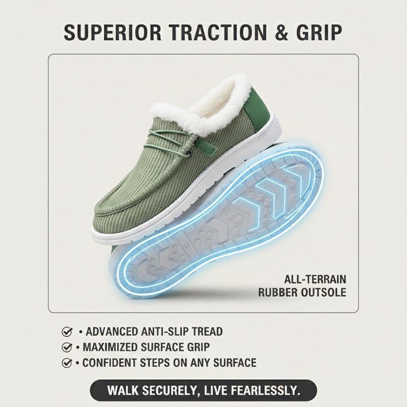 Auldweave women's lightweight fleece-lined winter shoes – green shoe with anti-slip outsole feature