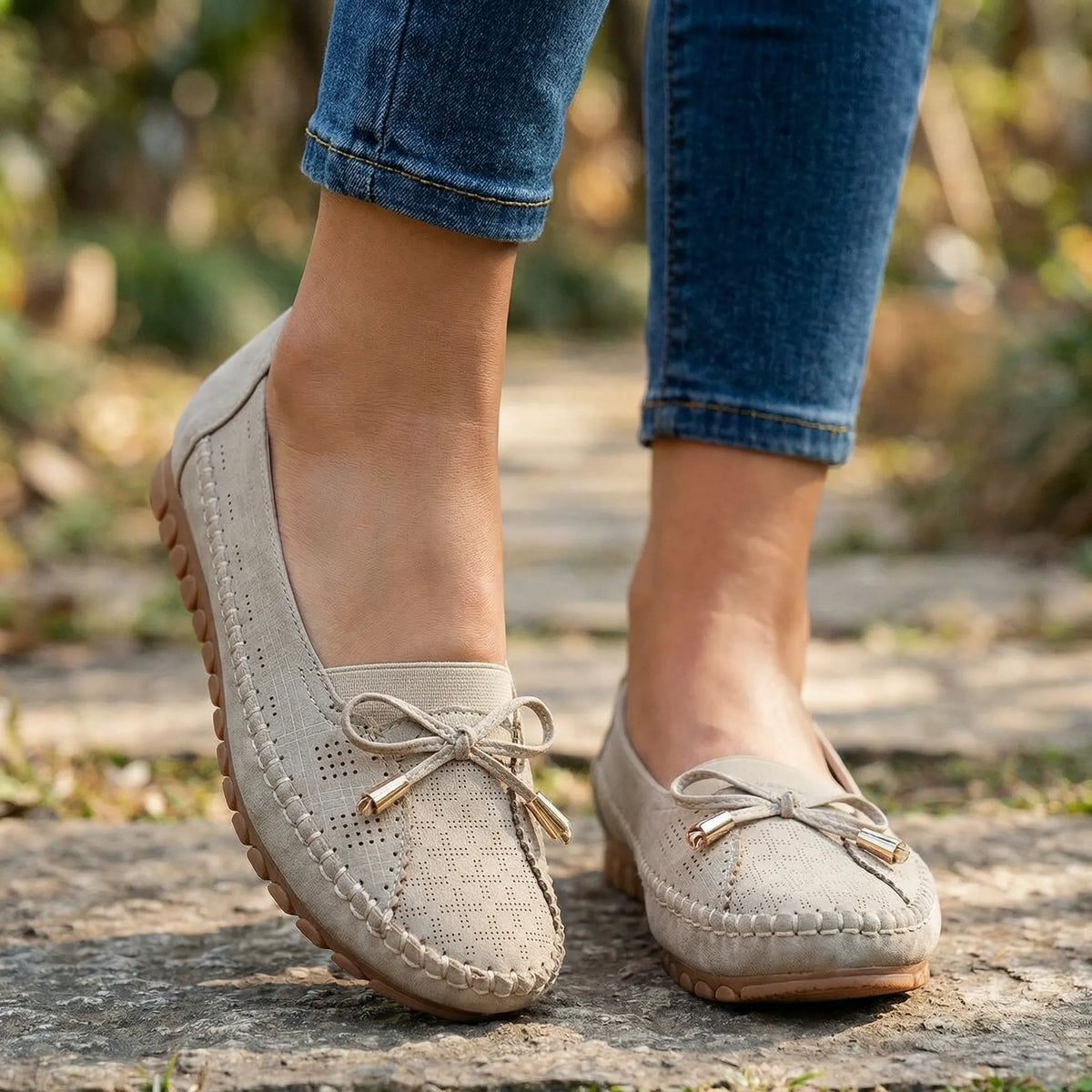 Women's loafers shown on foot