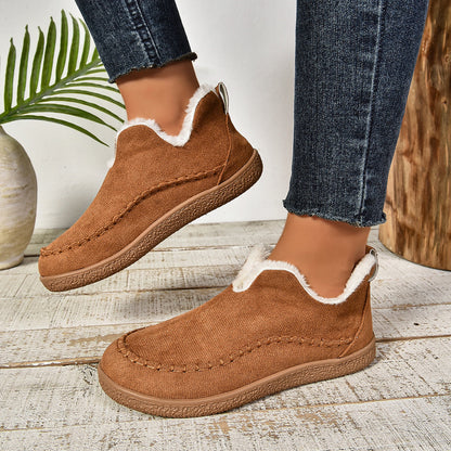 Auldweave women's fleece-lined winter slip-on shoes – tan shoes worn from the side