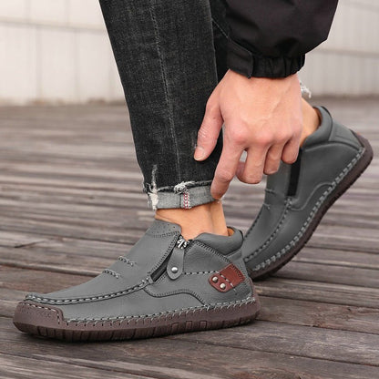 Men's wide fit, cushioned comfort, leather look ankle boots with everyday walking
