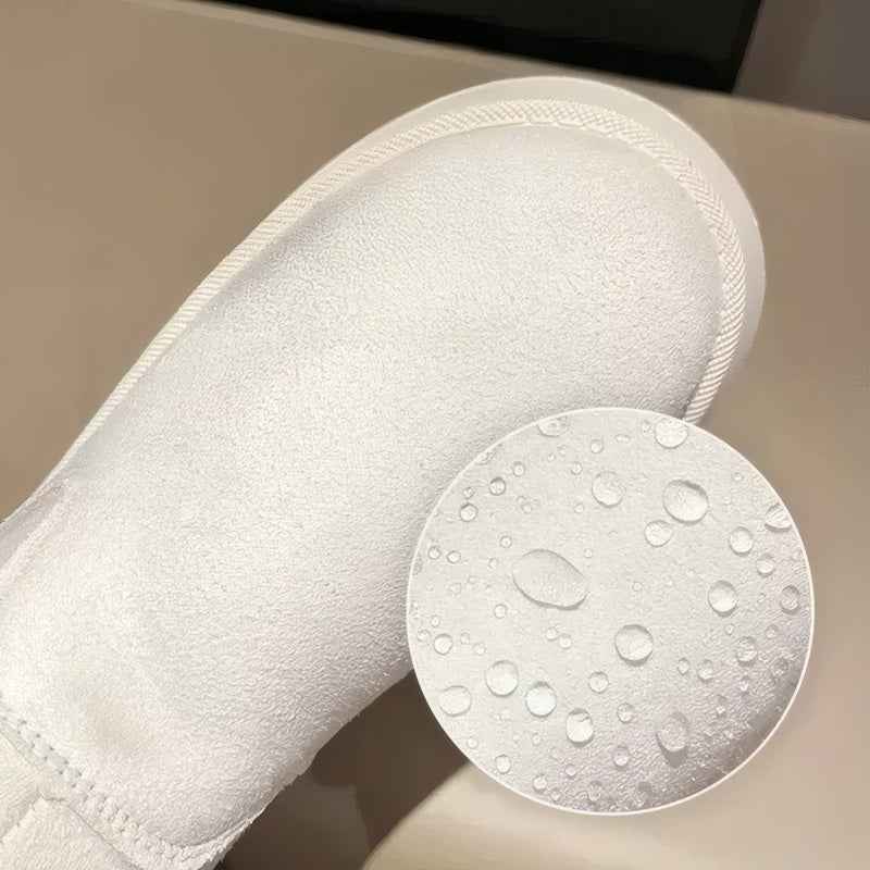 Plush-lined platform ankle boots – cream upper with water droplets