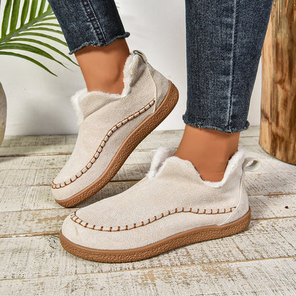 Auldweave women's fleece-lined winter slip-on shoes – cream shoes worn from the front