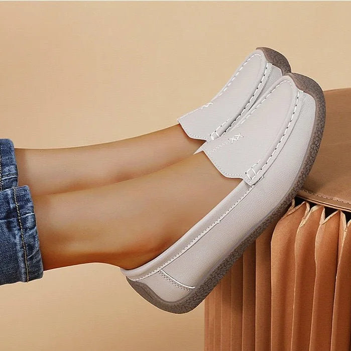 Women's loafers shown on foot